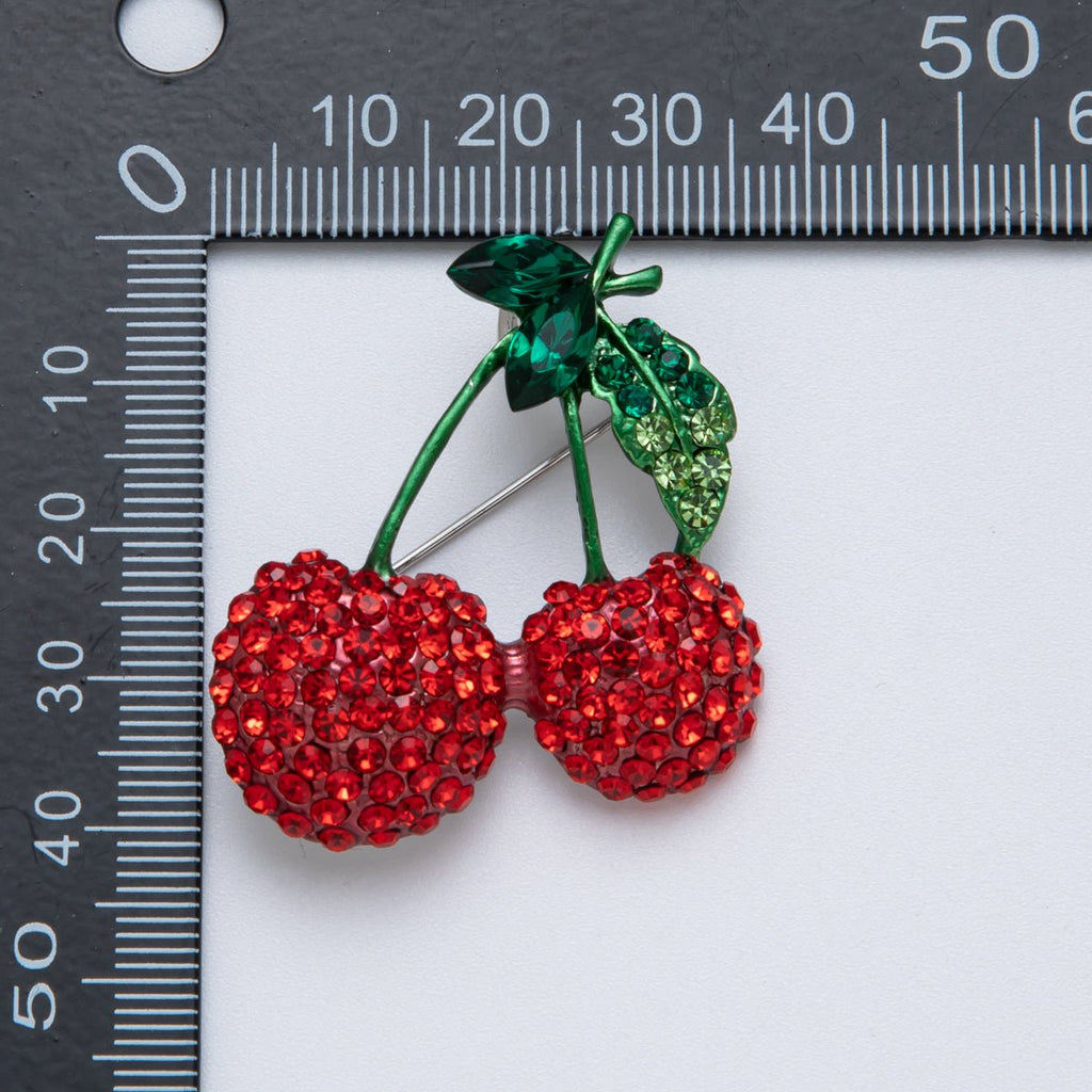 Sterling Silver 38mm Red Cherry Fruit Pin Brooch | BH093