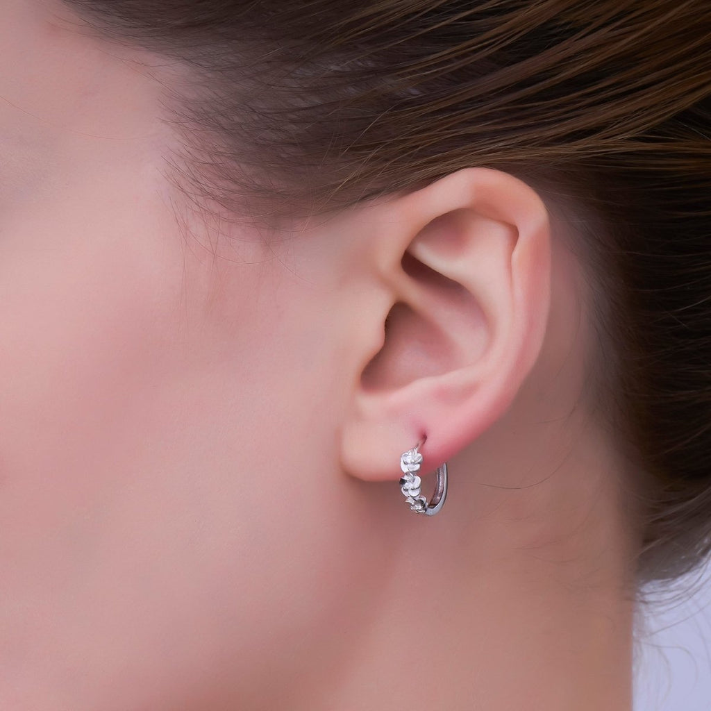 Sterling Silver S925 Triple Flower Huggies Hoop Earrings | SL-648