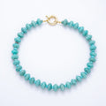 SUMMER 16K Gold Filled 14mm Blue Turquoise Amazonite Rondelle Gemstone 18 Inch Chain Necklace | WA-00247