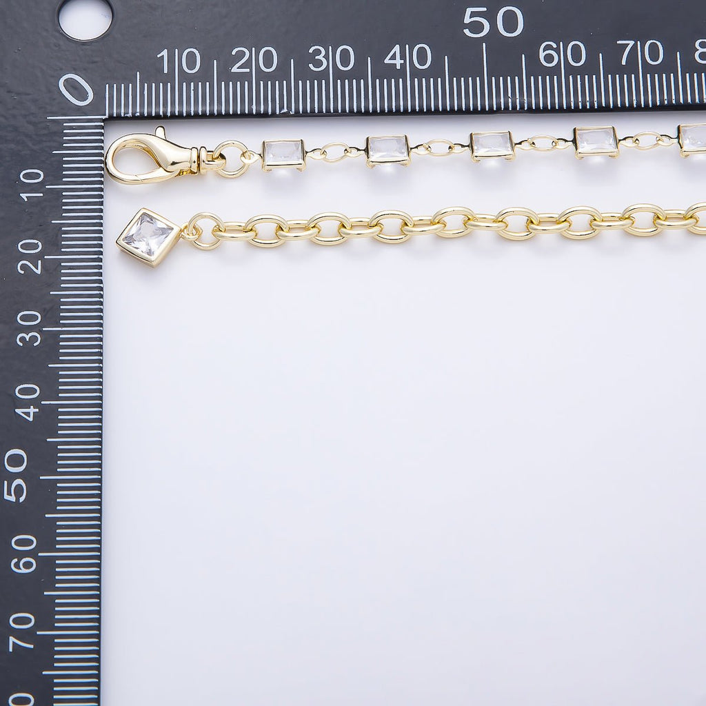 SUMMER 16K Gold Filled 4mm Clear CZ Bezel Baguette Chain Belly Waist Chain | WA-04716