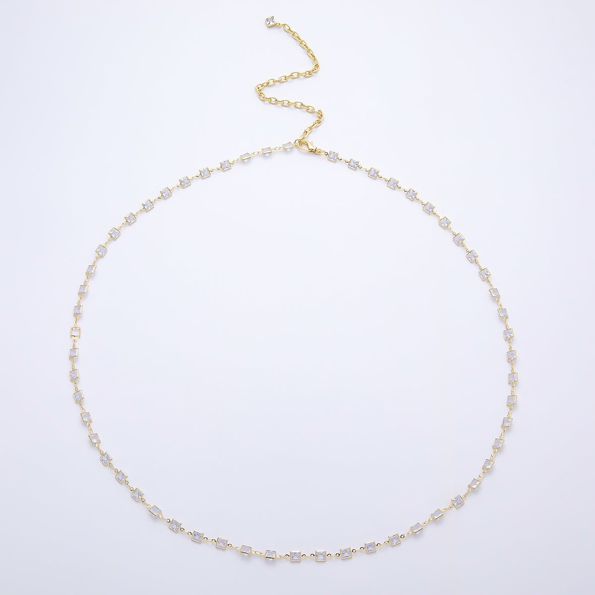 SUMMER 16K Gold Filled 4mm Clear CZ Bezel Baguette Chain Belly Waist Chain | WA-04716