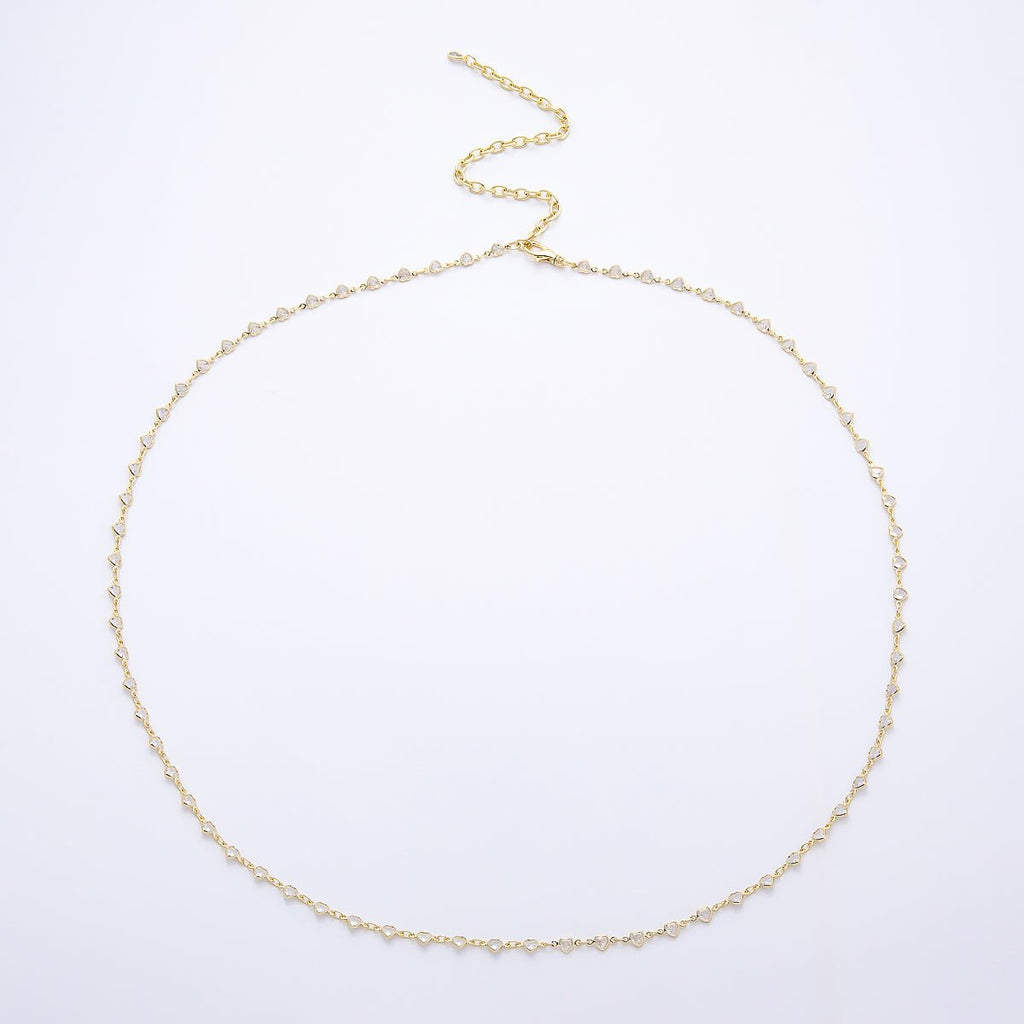 SUMMER 16K Gold Filled 4mm Clear CZ Bezel Heart Belly Waist Chain | WA-04717