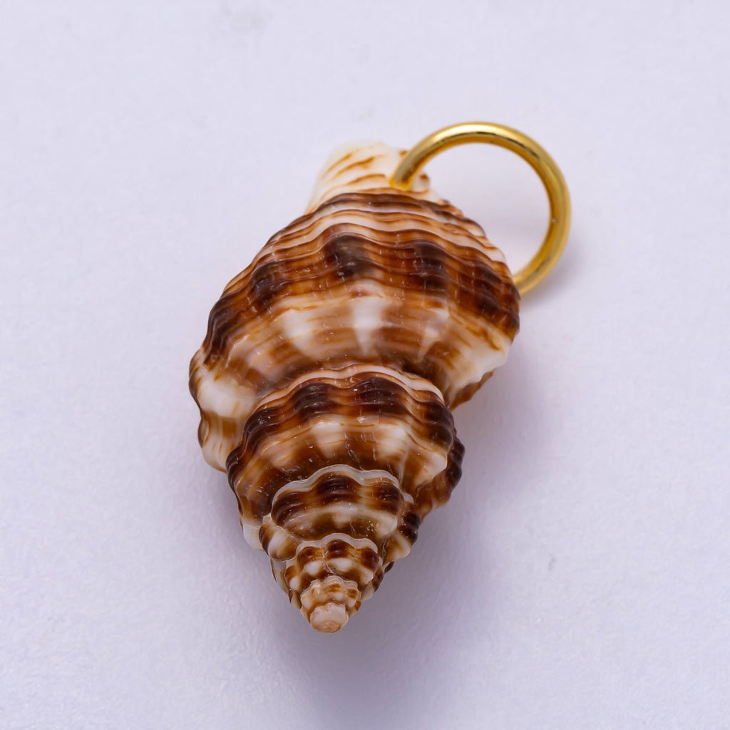 SUMMER 18K Gold Filled 33mm Natural Brown Striped Conch Shell Spiral Charm | Charms-00557