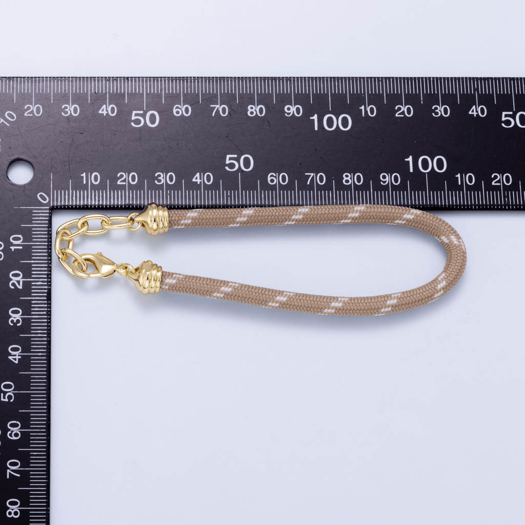 SUMMER 24K Gold Filled 5mm Brown Cotton Cord Paracord Chain 7 Inch Bracelet | WA-01069