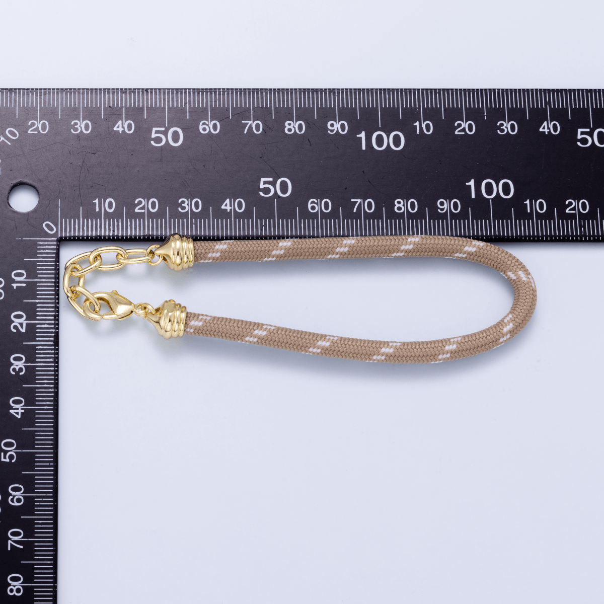 SUMMER 24K Gold Filled 5mm Brown Cotton Cord Paracord Chain 7 Inch Bracelet | WA-01069