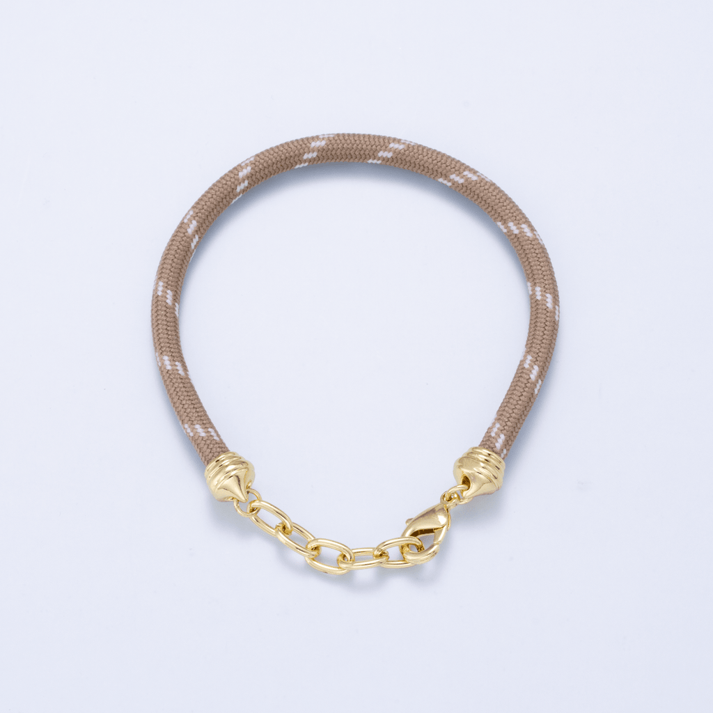 SUMMER 24K Gold Filled 5mm Brown Cotton Cord Paracord Chain 7 Inch Bracelet | WA-01069