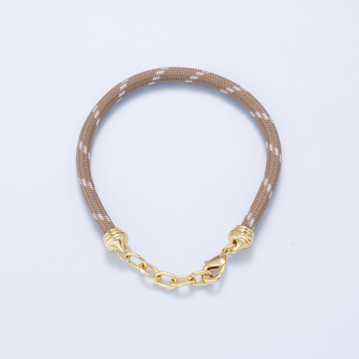 SUMMER 24K Gold Filled 5mm Brown Cotton Cord Paracord Chain 7 Inch Bracelet | WA-01069