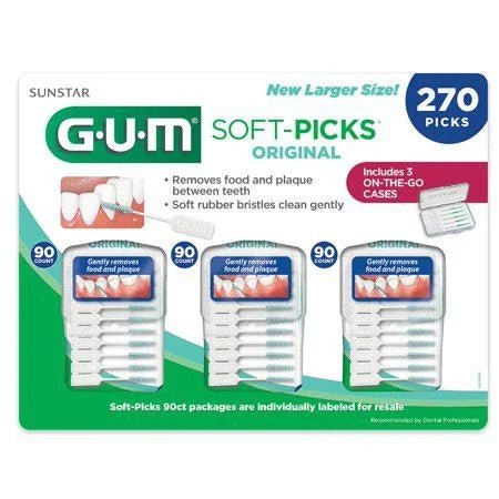GUM Original Soft-Picks Dental Picks with Travel Cases, 270 Count (3 Packs of 90)