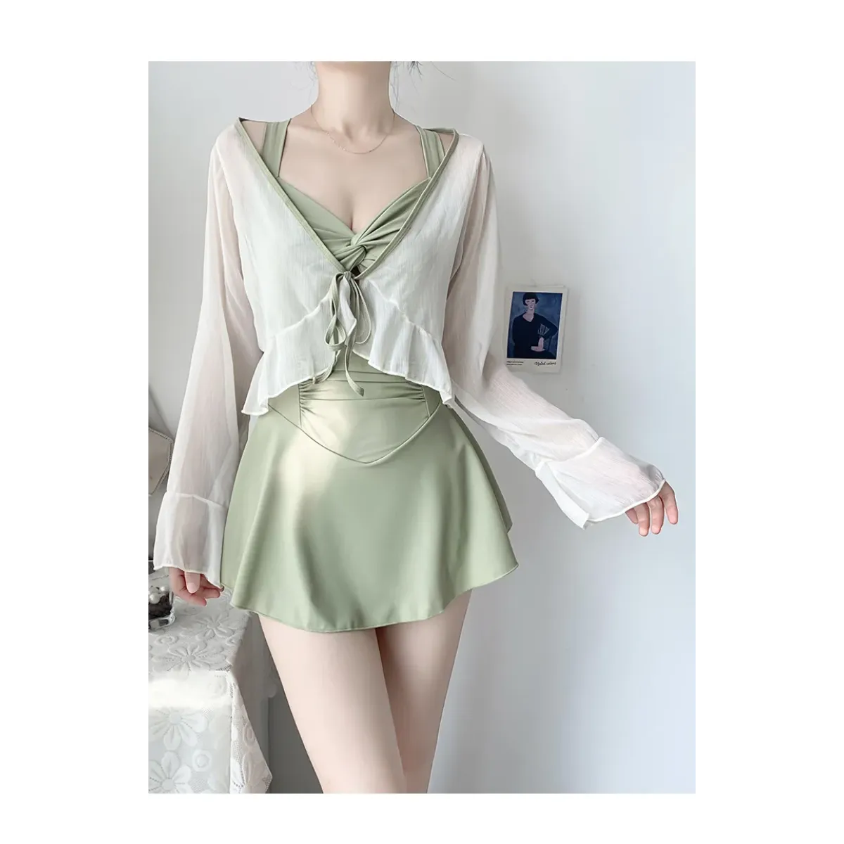 Pleated Cutout Swimsuit Dress – Korean Sexy Summer 2025 Swimwear