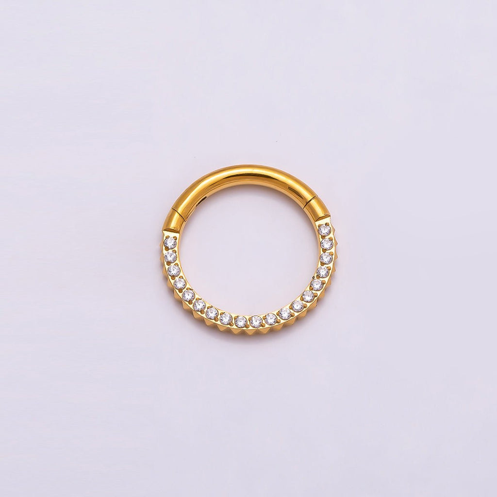 Titanium 10.5mm Micro Paved CZ Single Septum Cartilage Piercing Clicker in Gold & Silver | BJ-00202 BJ-00203