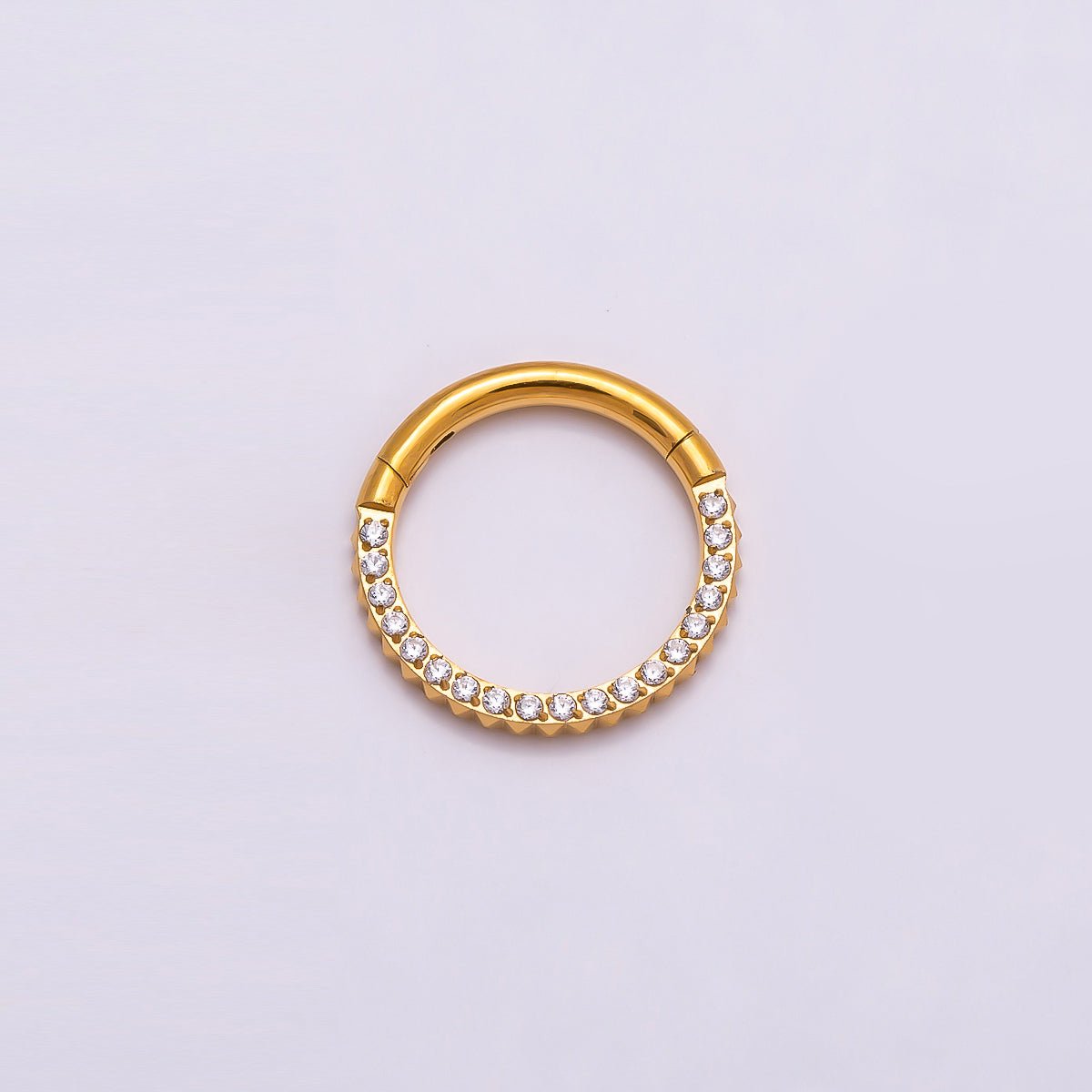 Titanium 10.5mm Micro Paved CZ Single Septum Cartilage Piercing Clicker in Gold & Silver | BJ-00202 BJ-00203