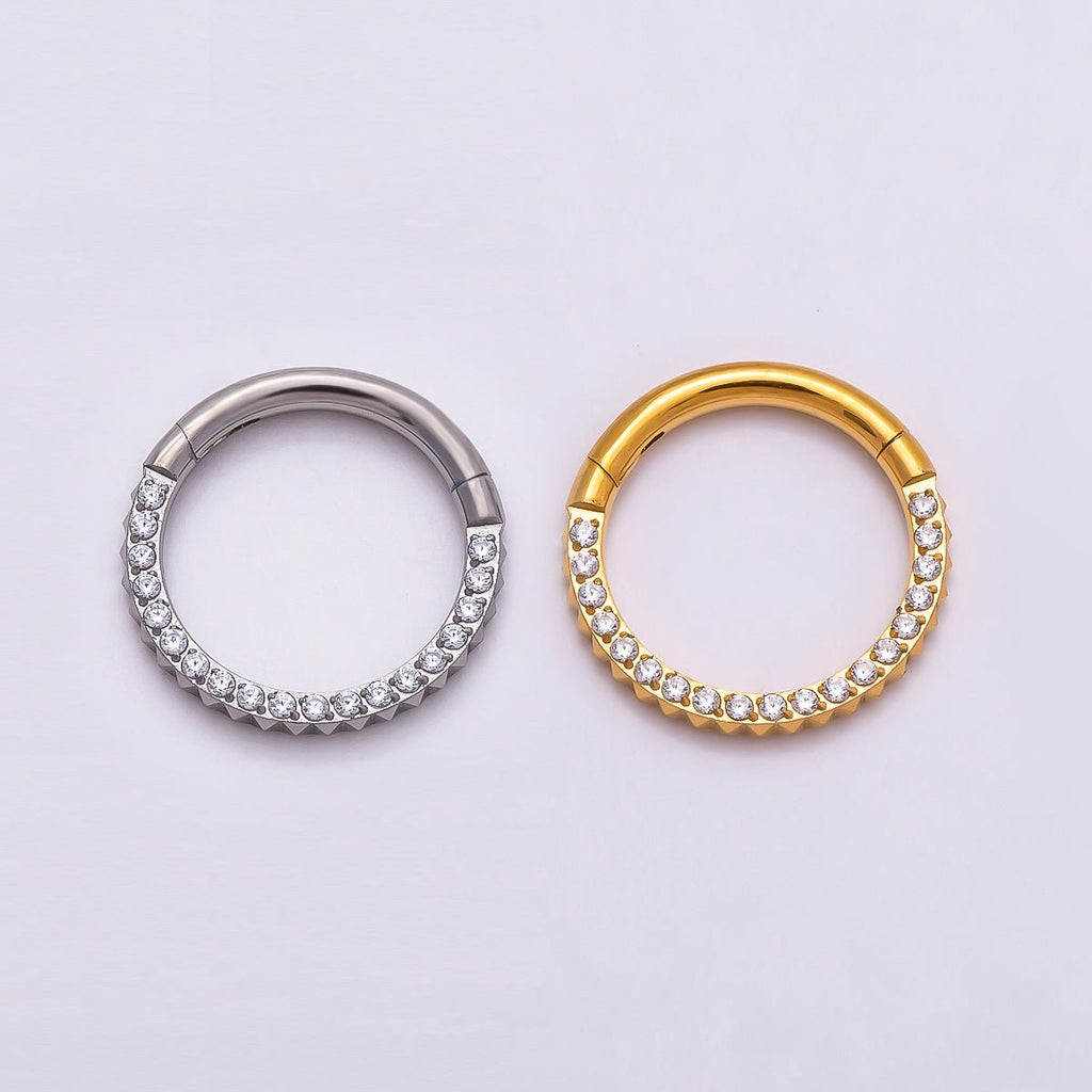 Titanium 10.5mm Micro Paved CZ Single Septum Cartilage Piercing Clicker in Gold & Silver | BJ-00202 BJ-00203