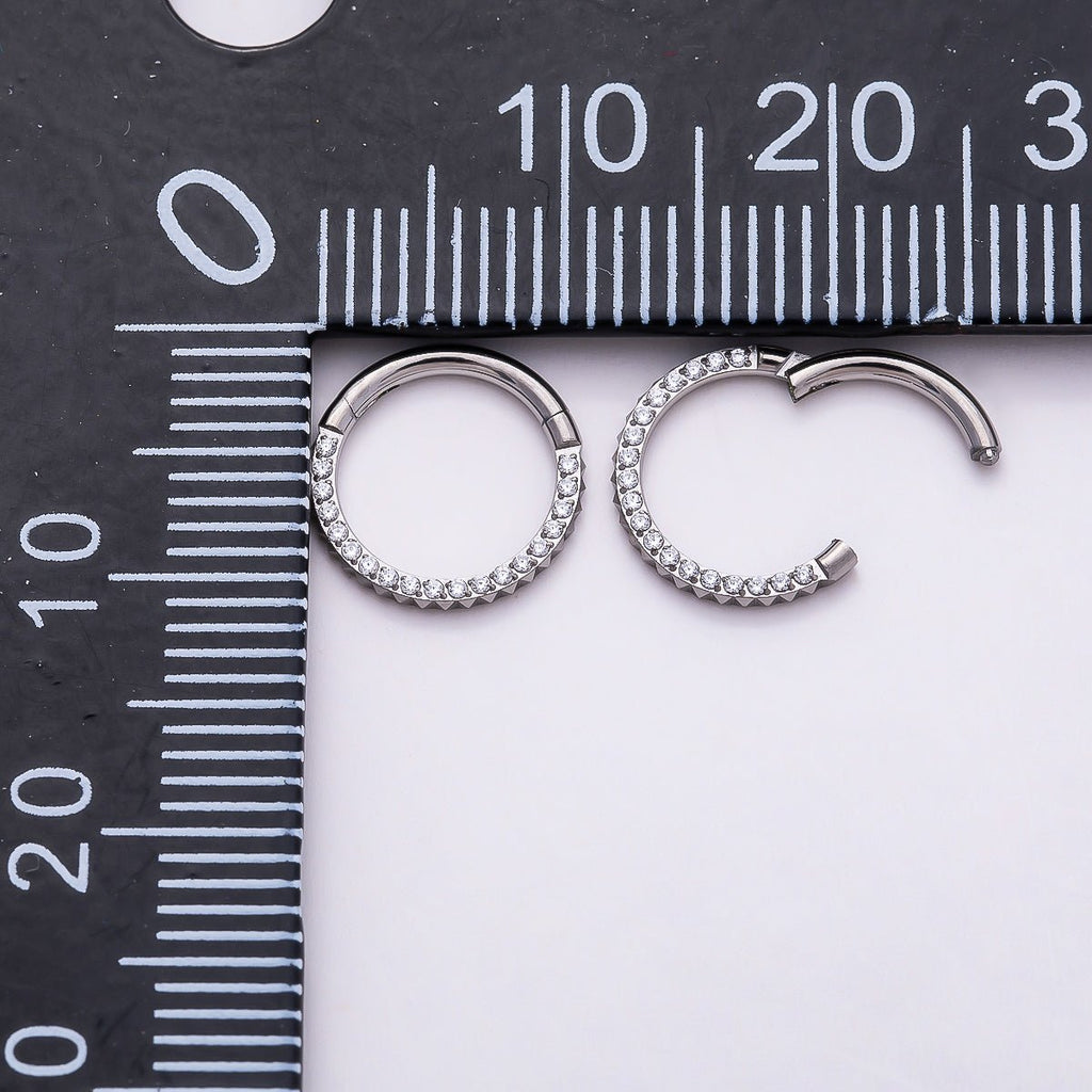 Titanium 10.5mm Micro Paved CZ Single Septum Cartilage Piercing Clicker in Gold & Silver | BJ-00202 BJ-00203