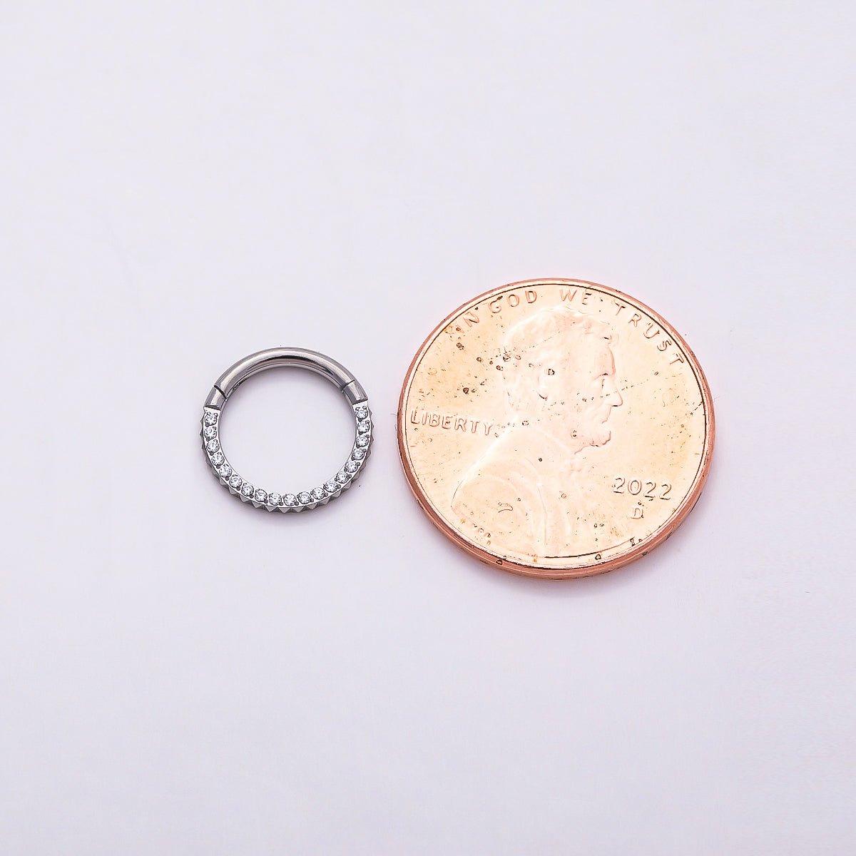 Titanium 10.5mm Micro Paved CZ Single Septum Cartilage Piercing Clicker in Gold & Silver | BJ-00202 BJ-00203