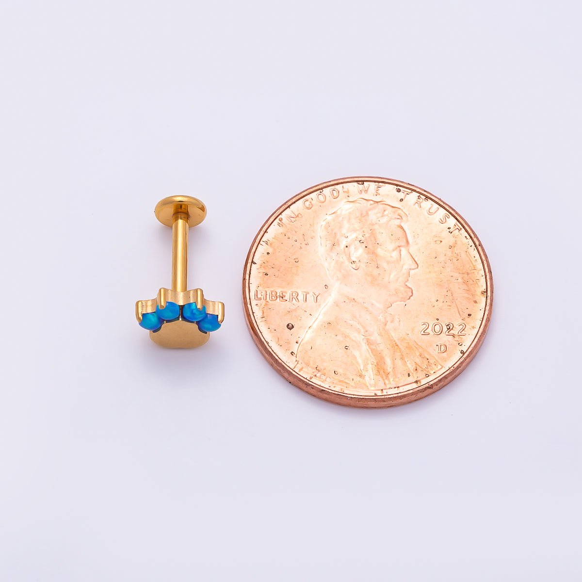 Titanium 11mm Blue Opal Paw Print Cartilage Piercing Flat Back Stud in Gold & Silver | BJ-00211 BJ-00212