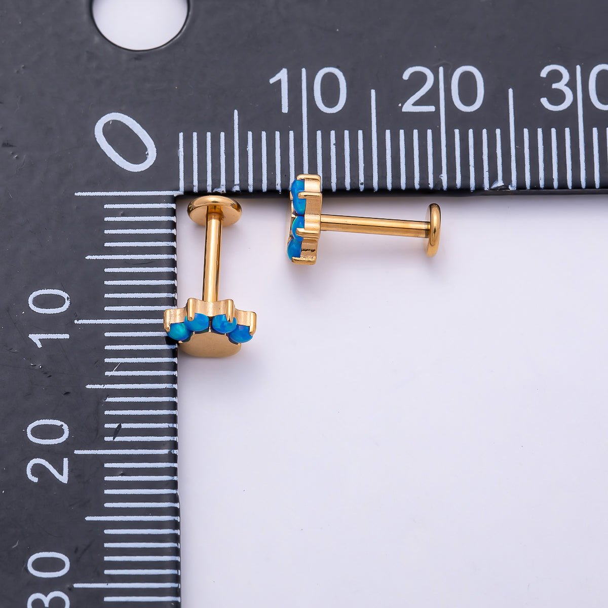 Titanium 11mm Blue Opal Paw Print Cartilage Piercing Flat Back Stud in Gold & Silver | BJ-00211 BJ-00212