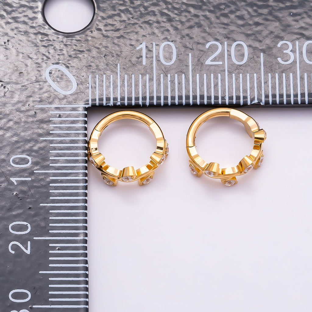 Titanium 11mm CZ Leaf Single Septum Cartilage Piercing Clicker in Gold & Silver | BJ-00100 BJ-00101