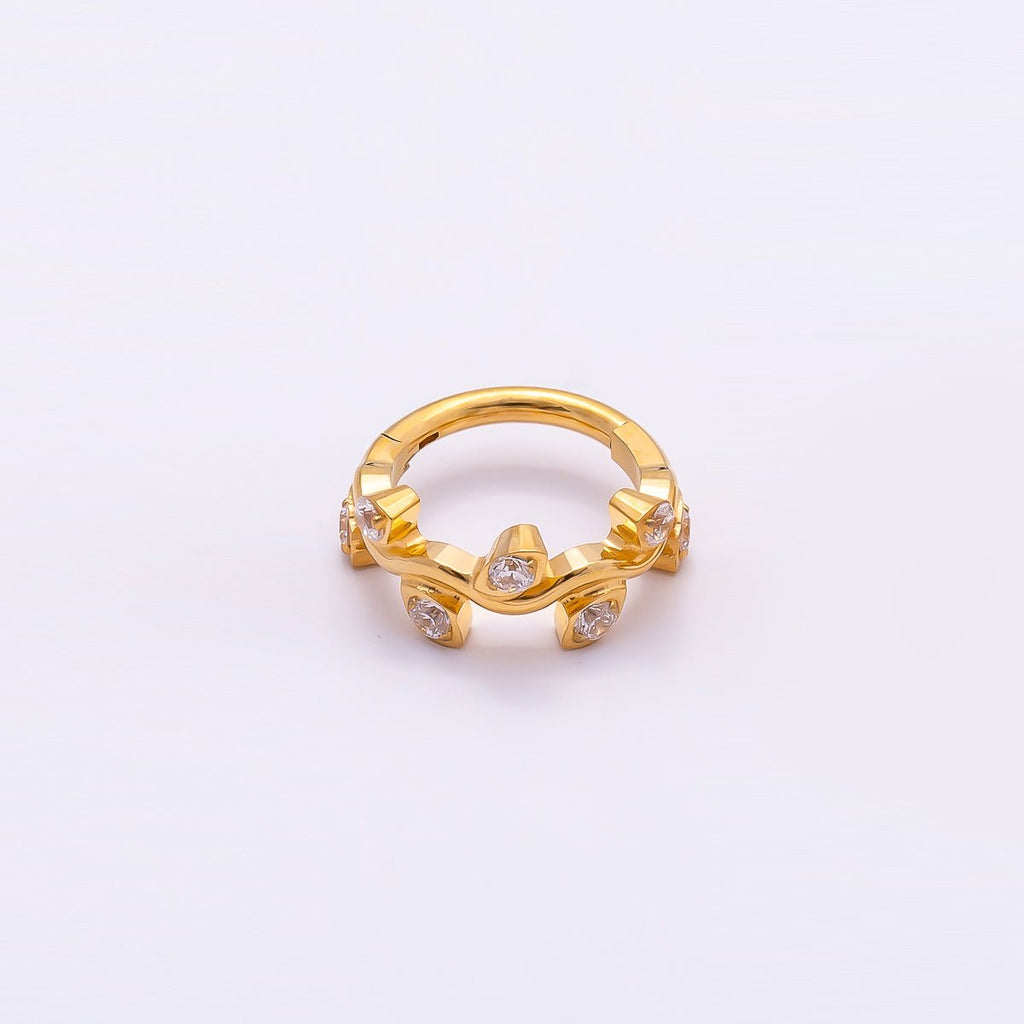 Titanium 11mm CZ Leaf Single Septum Cartilage Piercing Clicker in Gold & Silver | BJ-00100 BJ-00101