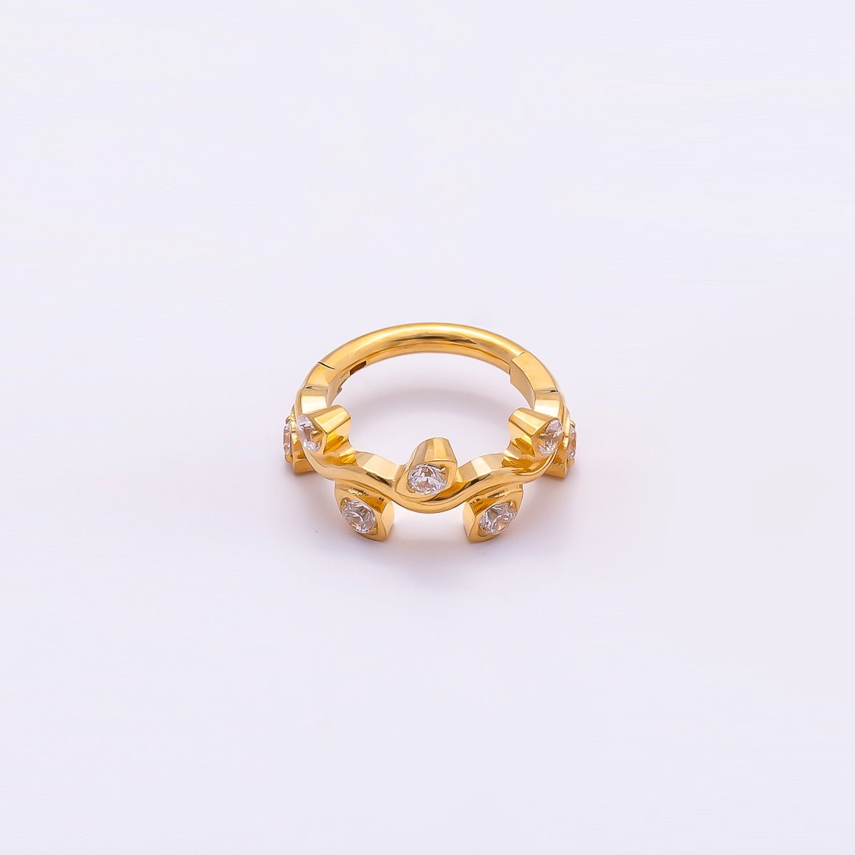 Titanium 11mm CZ Leaf Single Septum Cartilage Piercing Clicker in Gold & Silver | BJ-00100 BJ-00101