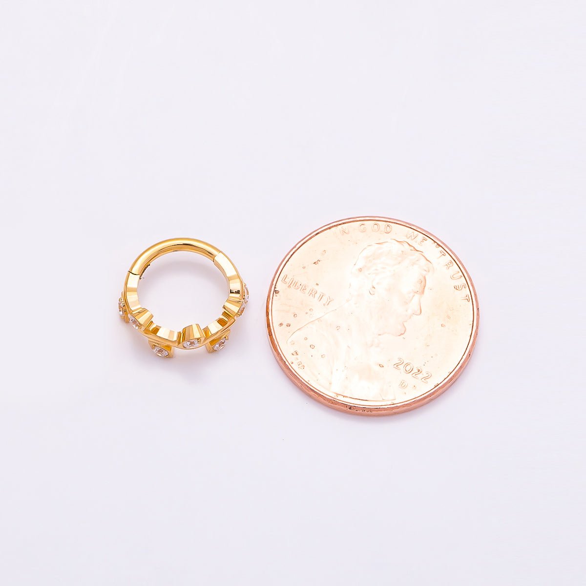 Titanium 11mm CZ Leaf Single Septum Cartilage Piercing Clicker in Gold & Silver | BJ-00100 BJ-00101