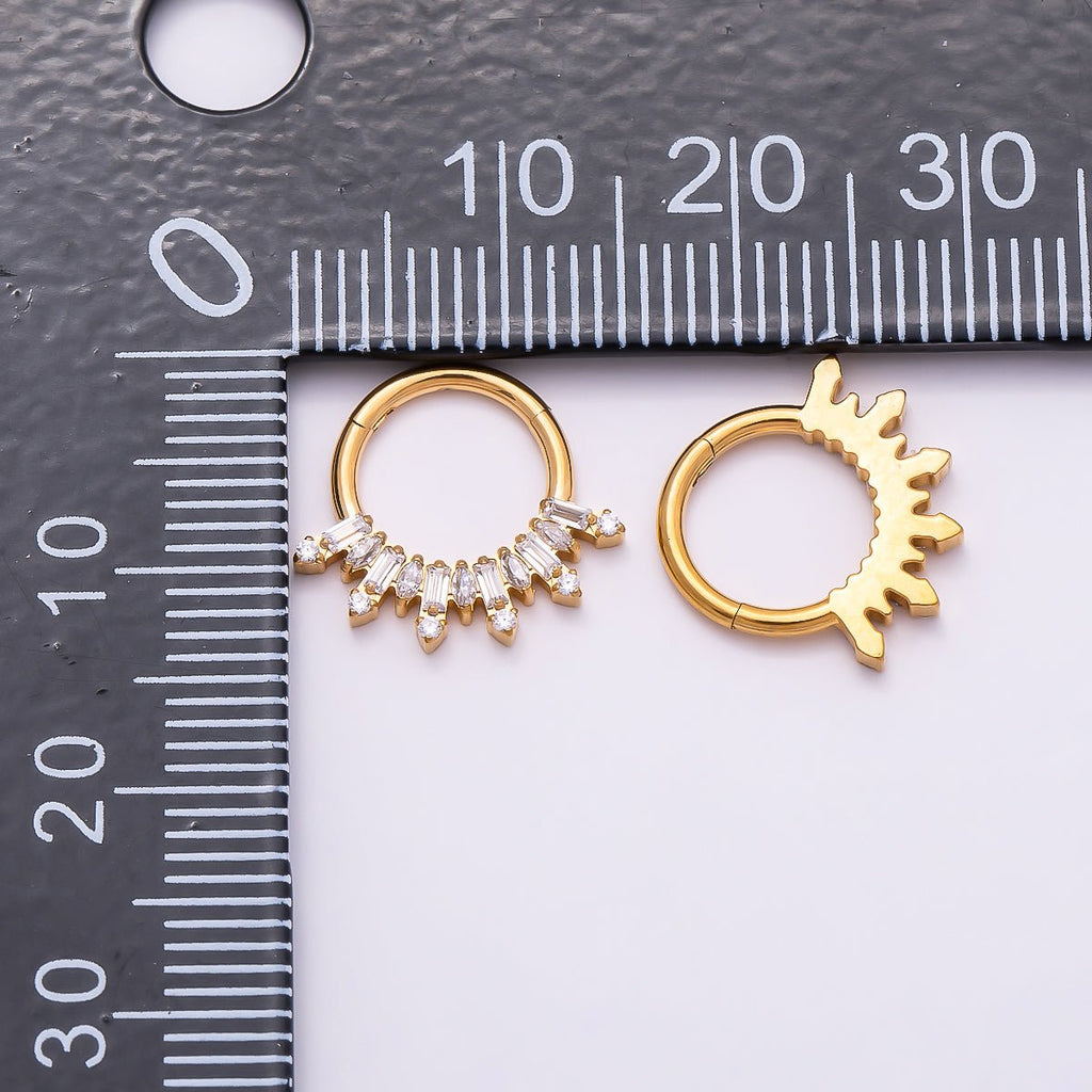 Titanium 13mm Clear CZ Baguette Single Septum Cartilage Piercing Clicker in Gold & Silver | BJ-00136 BJ-001367