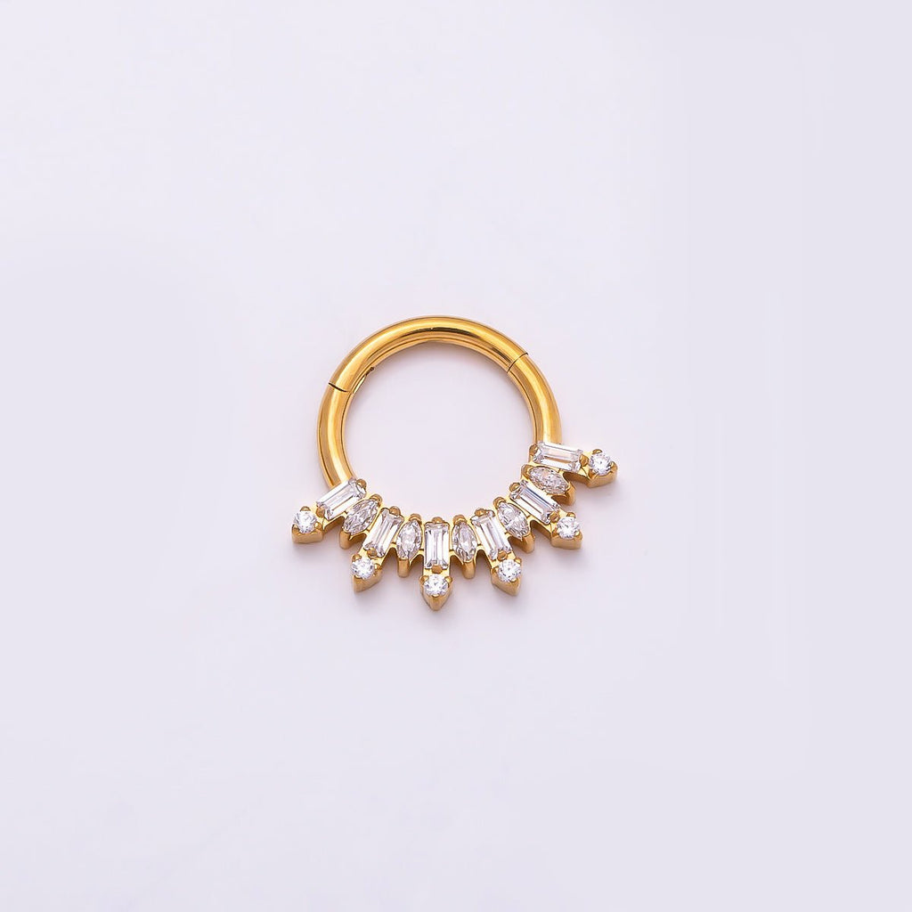 Titanium 13mm Clear CZ Baguette Single Septum Cartilage Piercing Clicker in Gold & Silver | BJ-00136 BJ-001367