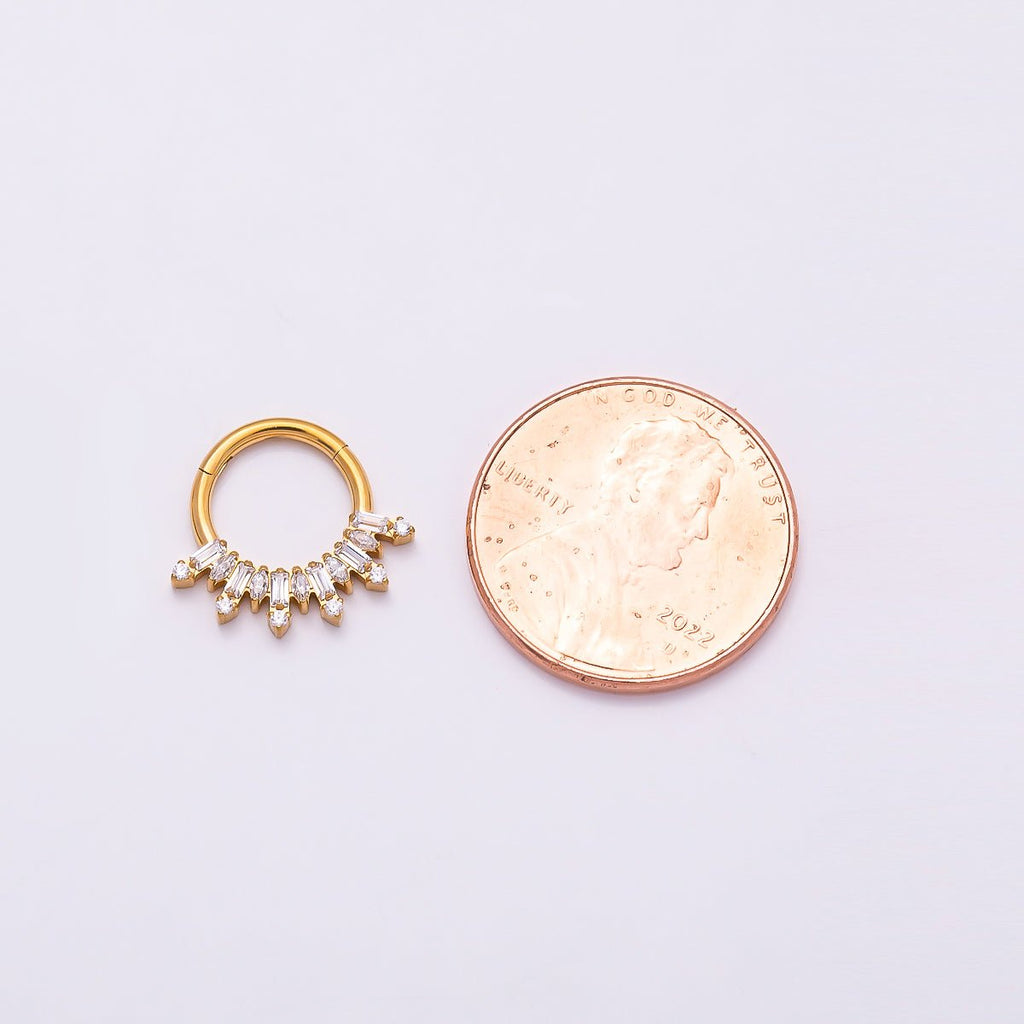 Titanium 13mm Clear CZ Baguette Single Septum Cartilage Piercing Clicker in Gold & Silver | BJ-00136 BJ-001367