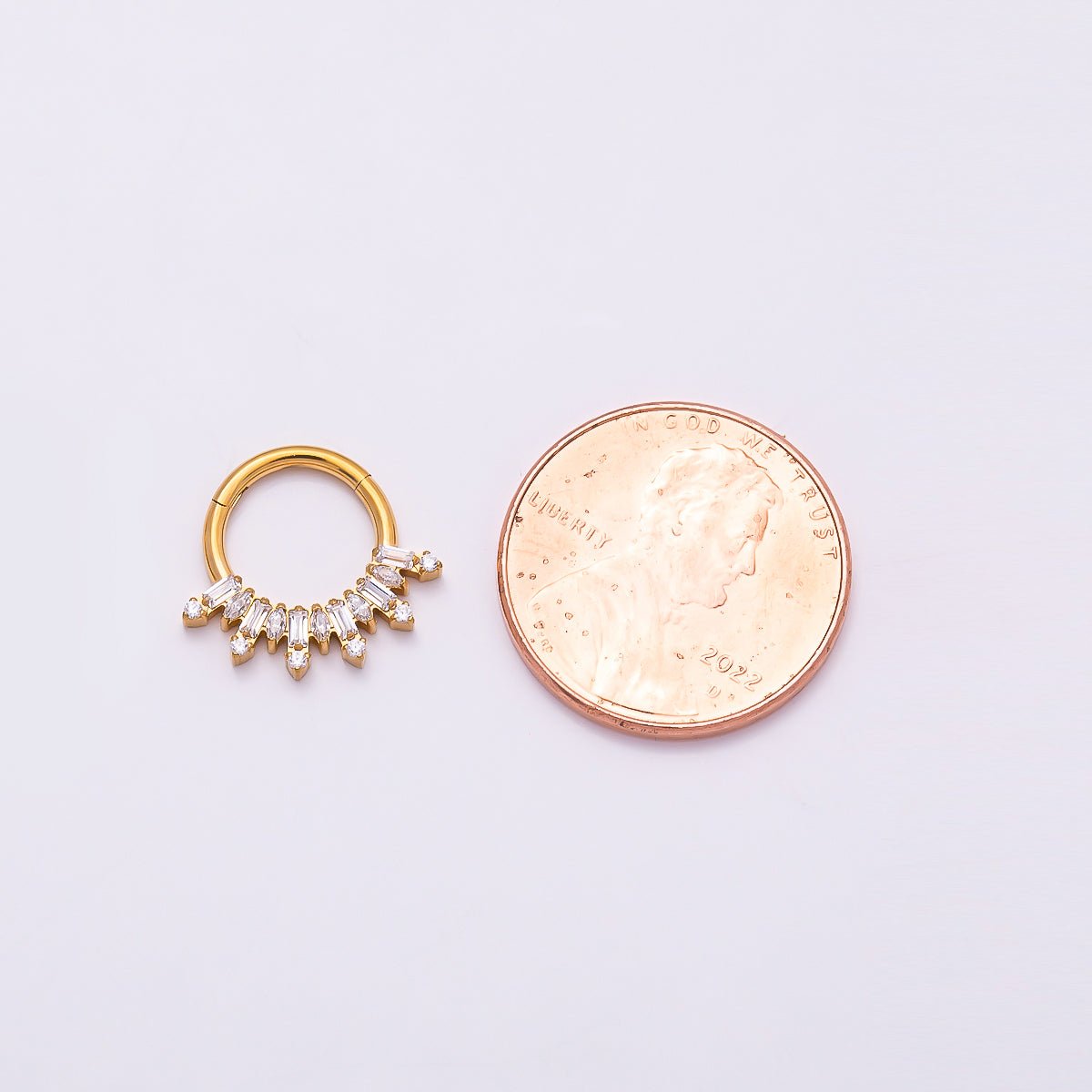 Titanium 13mm Clear CZ Baguette Single Septum Cartilage Piercing Clicker in Gold & Silver | BJ-00136 BJ-001367