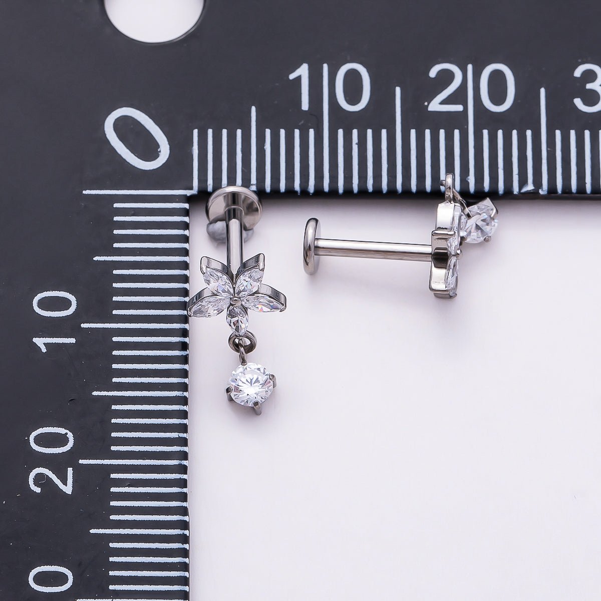 Titanium 13mm Clear CZ Flower Drop Cartilage Piercing Flat Back Stud in Gold & Silver | BJ-00170 BJ-00171