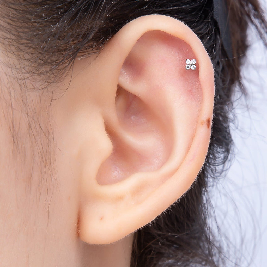 Titanium 2.7mm Clear CZ Flower Universal Cartilage Piercing Flat Back Stud | BJ-00206
