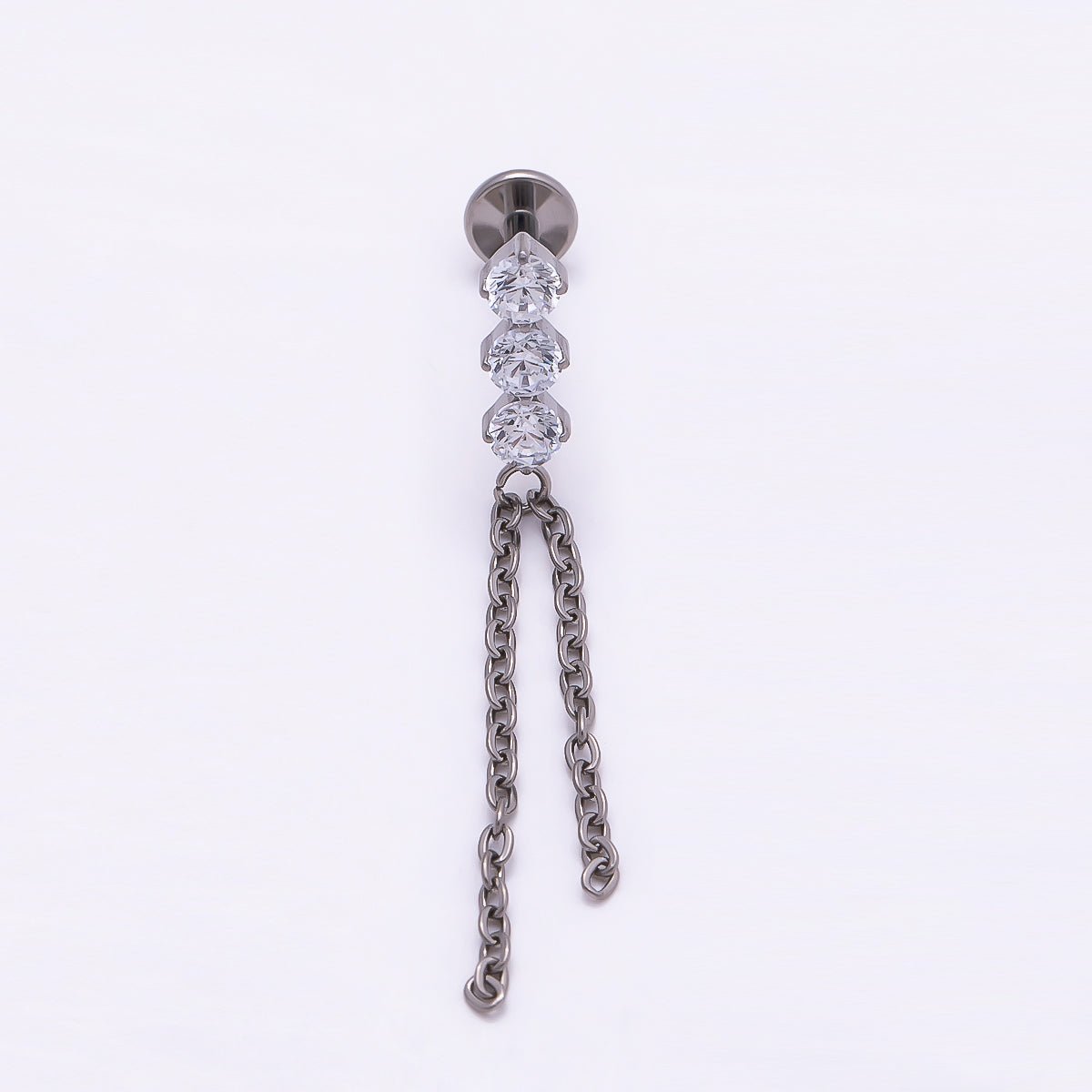Titanium 31.5mm Triple CZ Chain Drop Cartilage Piercing Flat Back Stud | BJ-00141