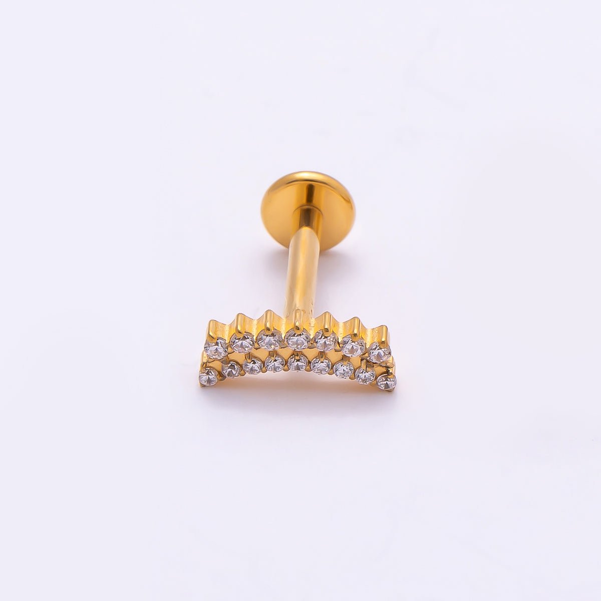 Titanium 3.5mm Clear CZ Double Curved Cartilage Piercing Flat Back Stud in Gold & Silver | BJ-00180 BJ-00181