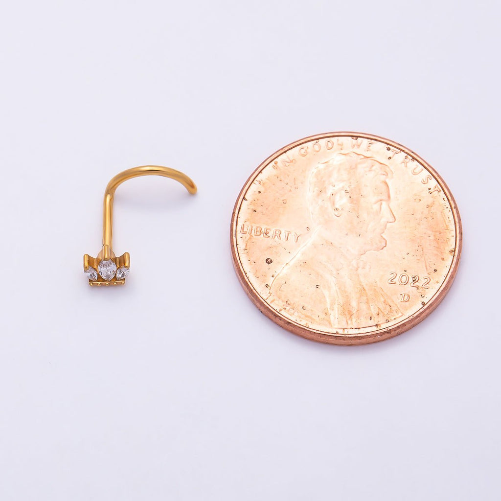 Titanium 3mm Triple Marquise CZ Cartilage Nose Single Piercing Stud in Gold & Silver | BJ-00214 BJ-00215