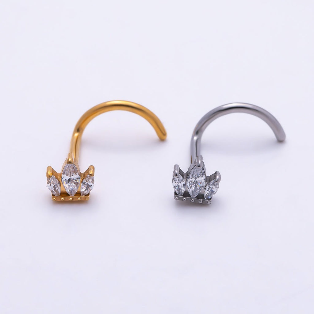 Titanium 3mm Triple Marquise CZ Cartilage Nose Single Piercing Stud in Gold & Silver | BJ-00214 BJ-00215