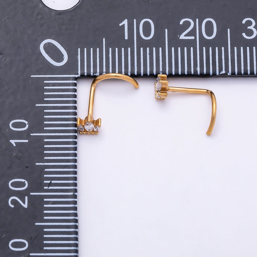 Titanium 3mm Triple Marquise CZ Cartilage Nose Single Piercing Stud in Gold & Silver | BJ-00214 BJ-00215