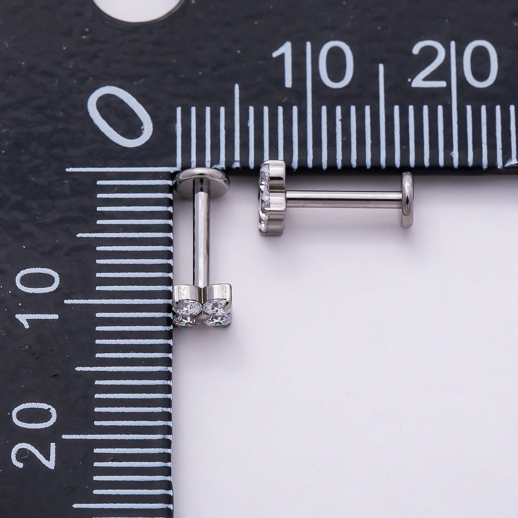 Titanium 4mm Clear CZ Flower Single Cartilage Piercing Flat Back Stud in Gold & Silver | BJ-00160 BJ-00161