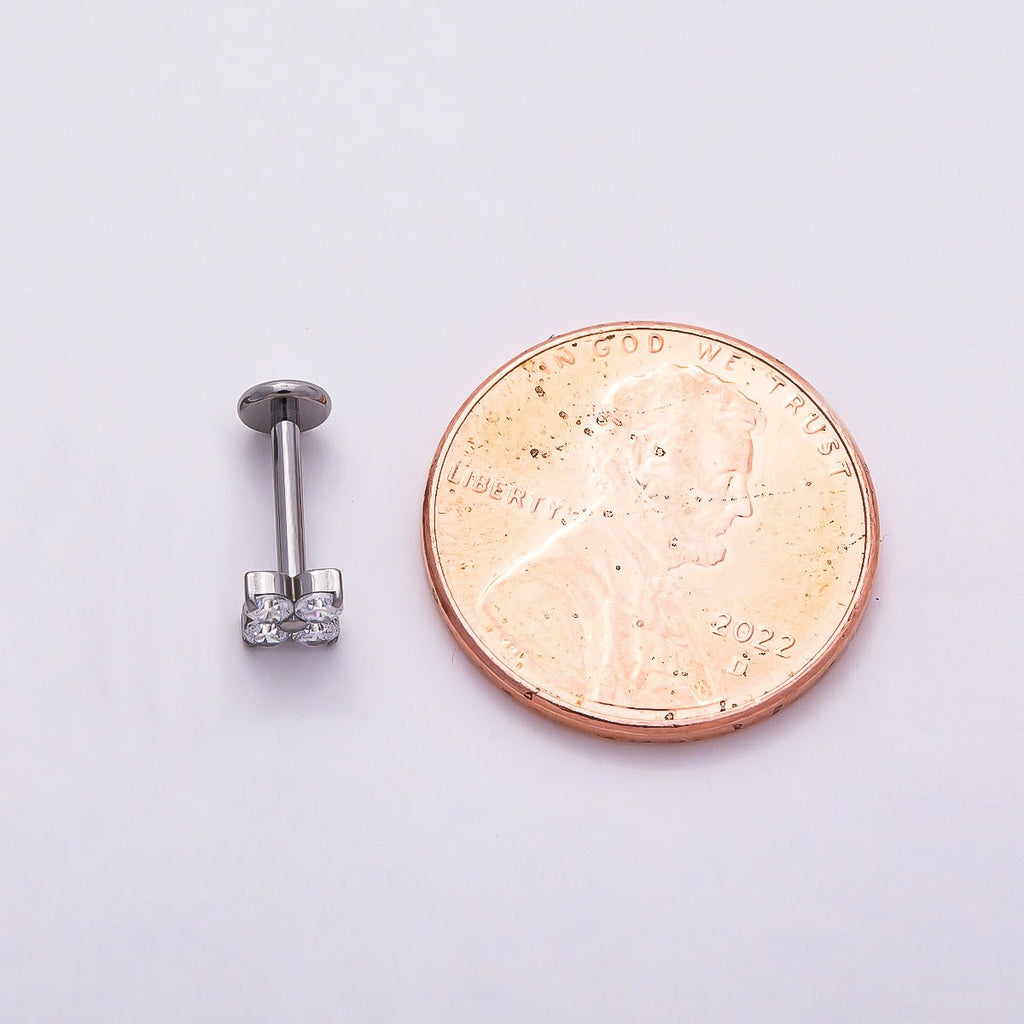 Titanium 4mm Clear CZ Flower Single Cartilage Piercing Flat Back Stud in Gold & Silver | BJ-00160 BJ-00161
