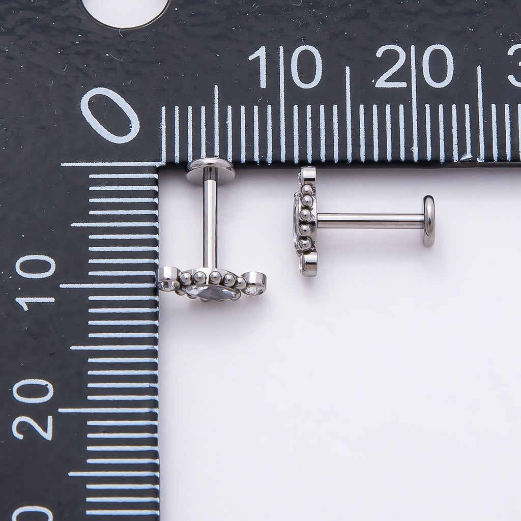 Titanium 4mm Clear CZ Marquise Bubble Cartilage Piercing Flat Back Stud in Gold & Silver | BJ-00146 BJ-00147