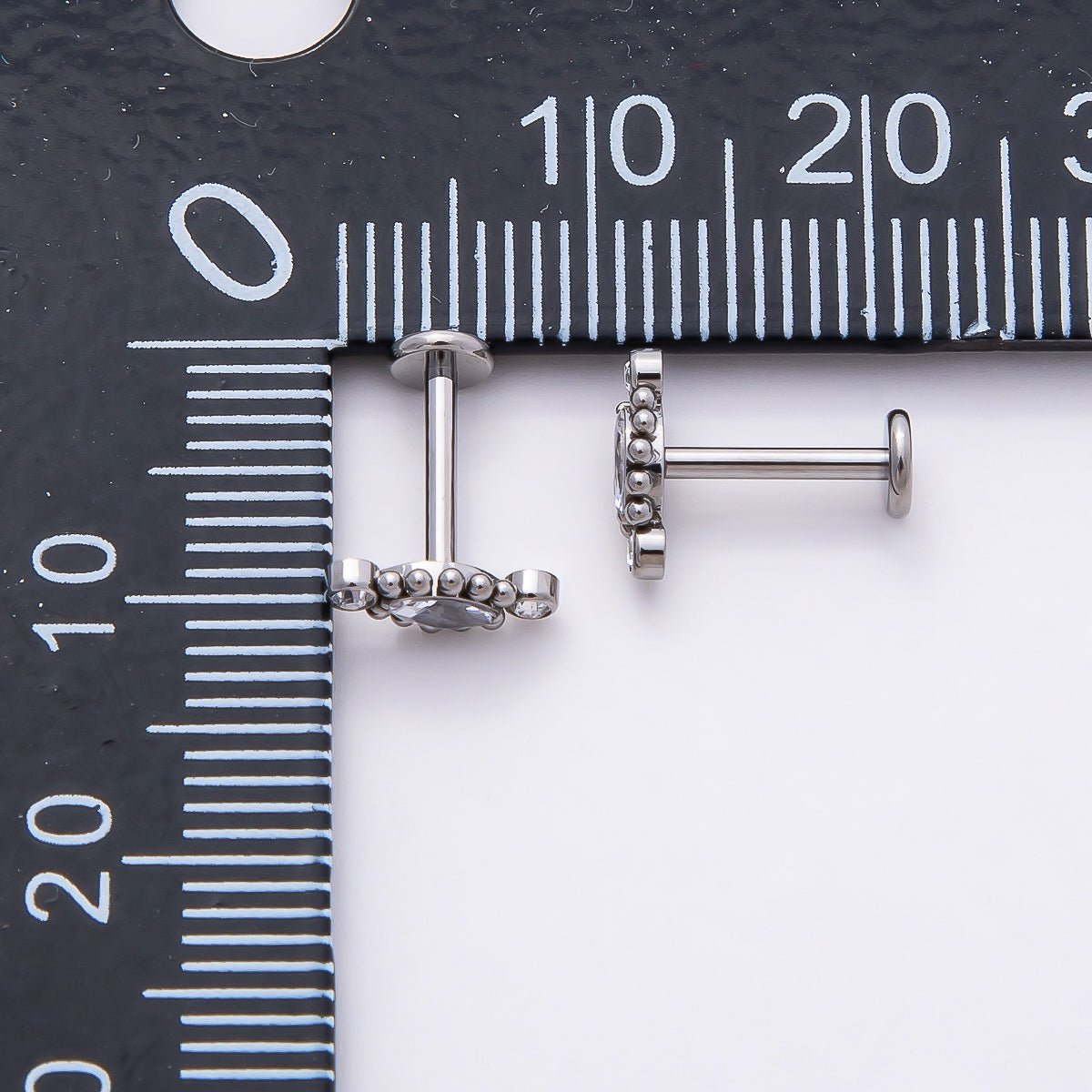 Titanium 4mm Clear CZ Marquise Bubble Cartilage Piercing Flat Back Stud in Gold & Silver | BJ-00146 BJ-00147