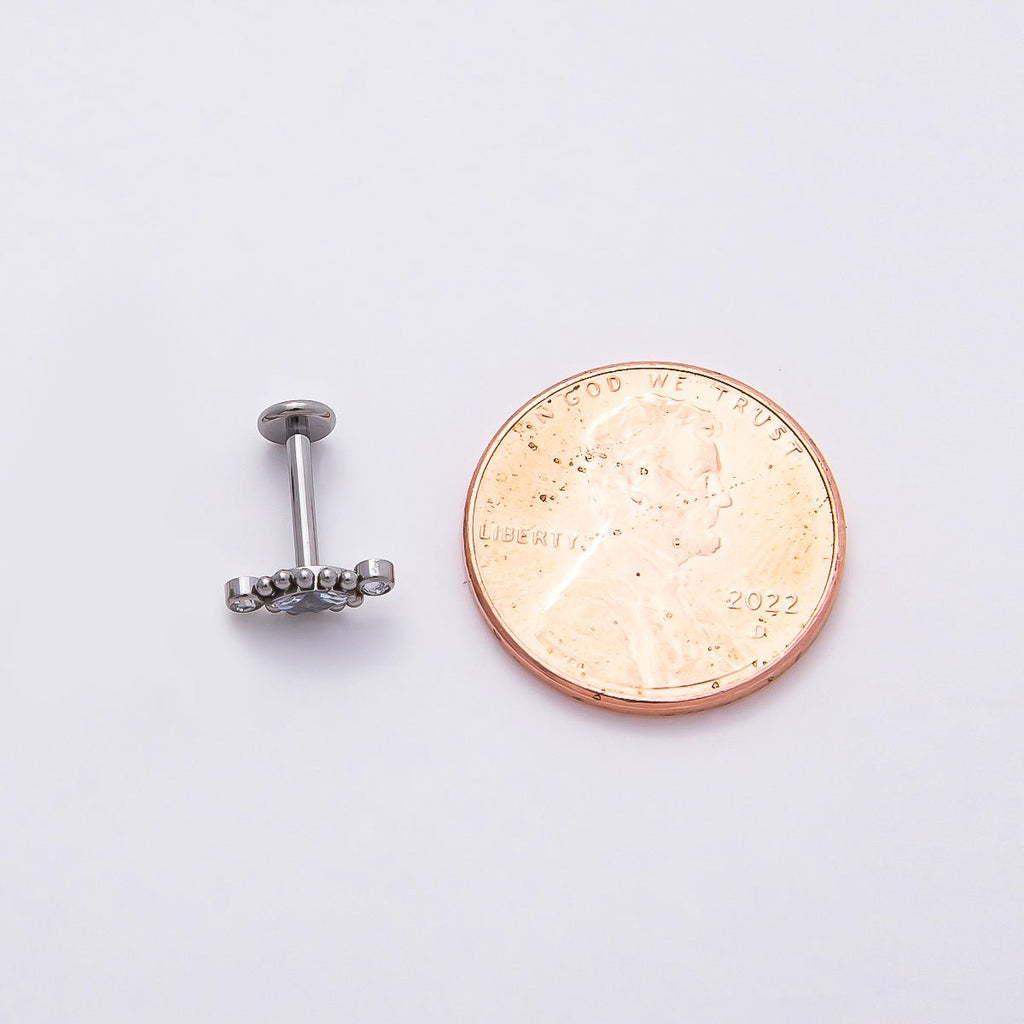 Titanium 4mm Clear CZ Marquise Bubble Cartilage Piercing Flat Back Stud in Gold & Silver | BJ-00146 BJ-00147