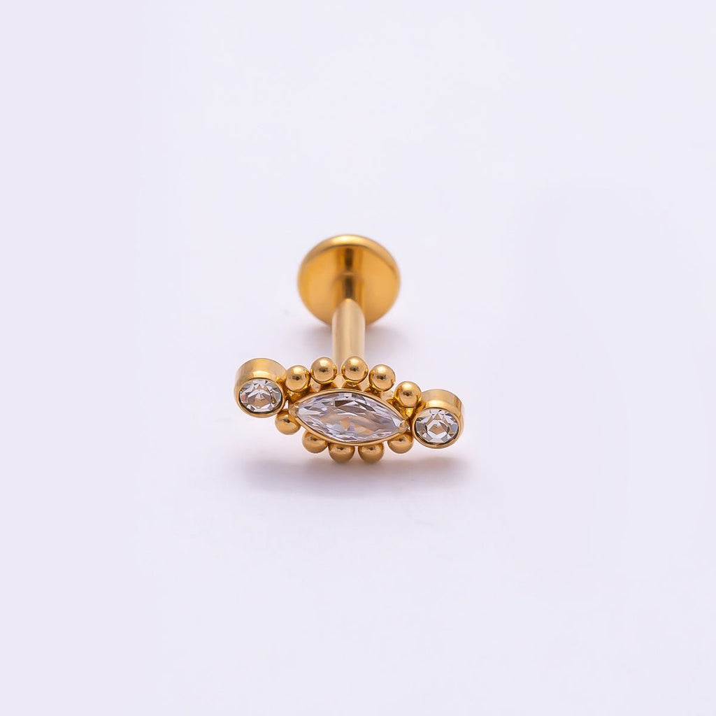 Titanium 4mm Clear CZ Marquise Bubble Cartilage Piercing Flat Back Stud in Gold & Silver | BJ-00146 BJ-00147