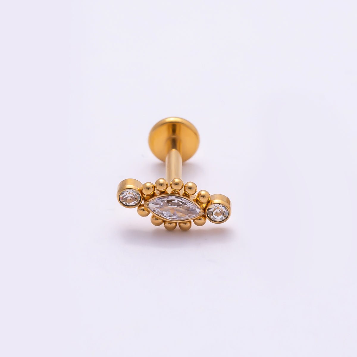 Titanium 4mm Clear CZ Marquise Bubble Cartilage Piercing Flat Back Stud in Gold & Silver | BJ-00146 BJ-00147