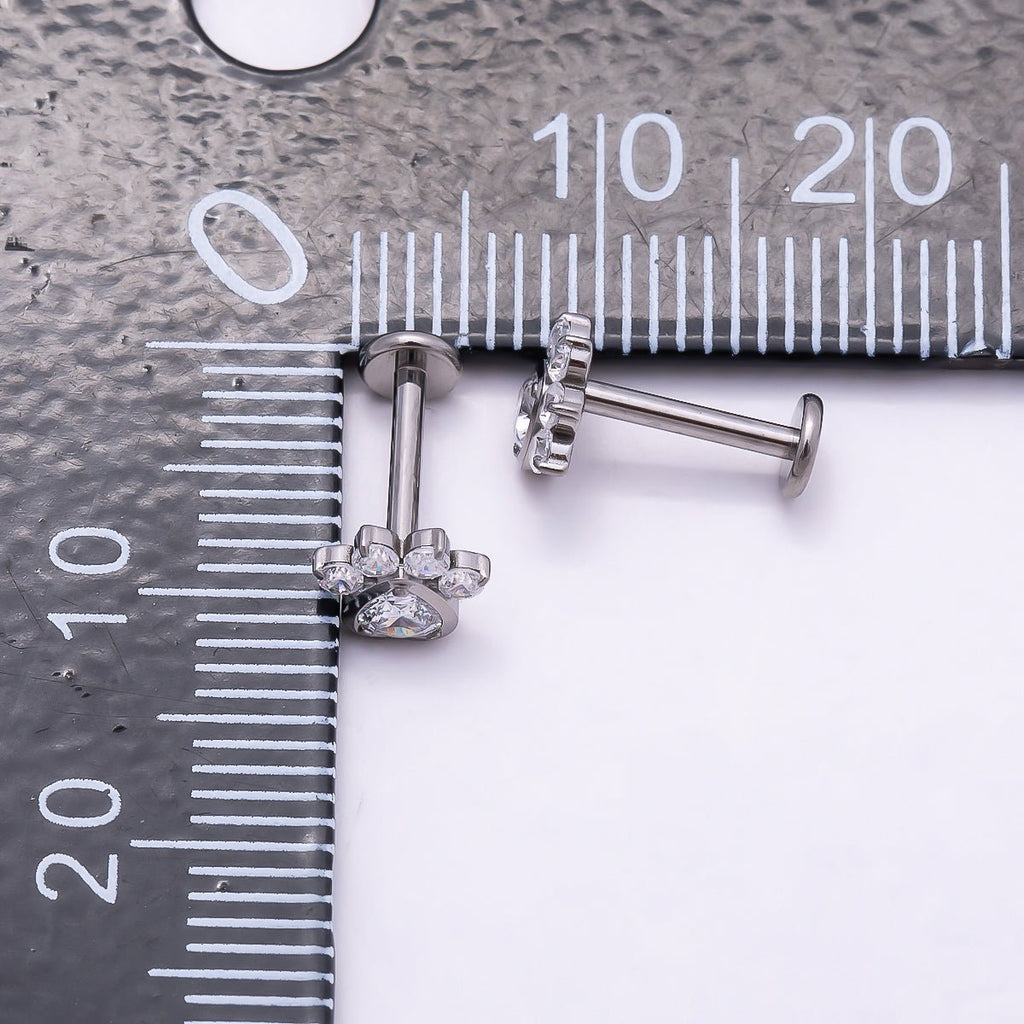 Titanium 5.5mm Clear CZ Pawprint Cartilage Piercing Flat Back Stud in Gold & Silver | BJ-00186 BJ-00187