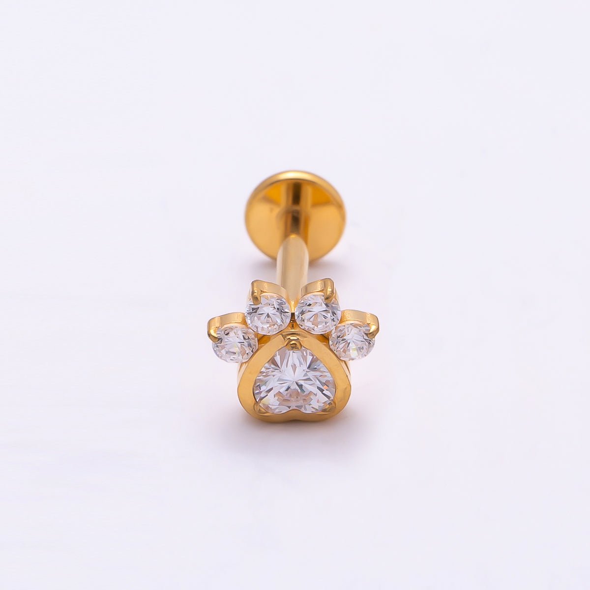Titanium 5.5mm Clear CZ Pawprint Cartilage Piercing Flat Back Stud in Gold & Silver | BJ-00186 BJ-00187