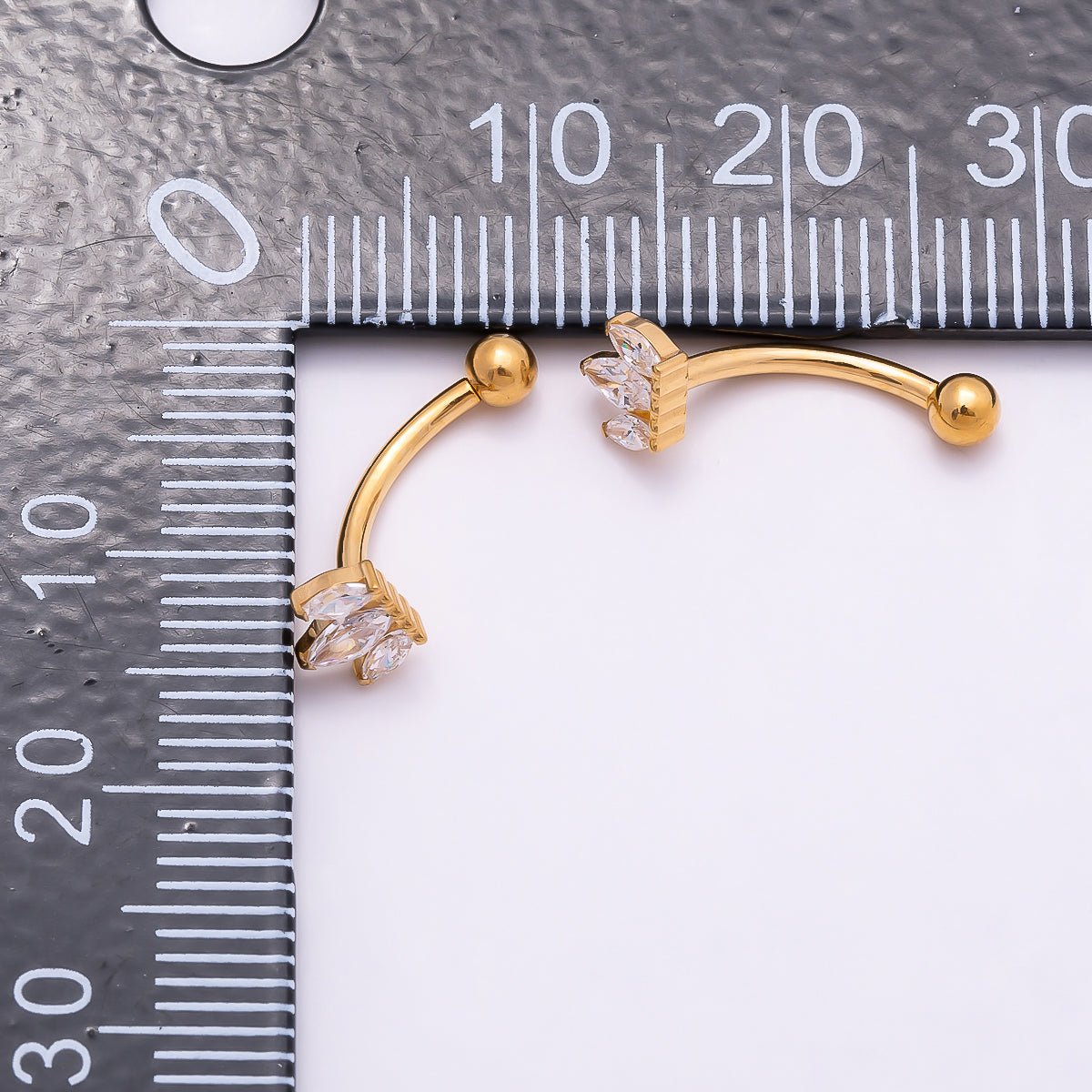 Titanium 5mm Triple Marquise CZ Curved Eyebrow Barbell Piercing Stud in Gold & Silver | BJ-00150 BJ-00151