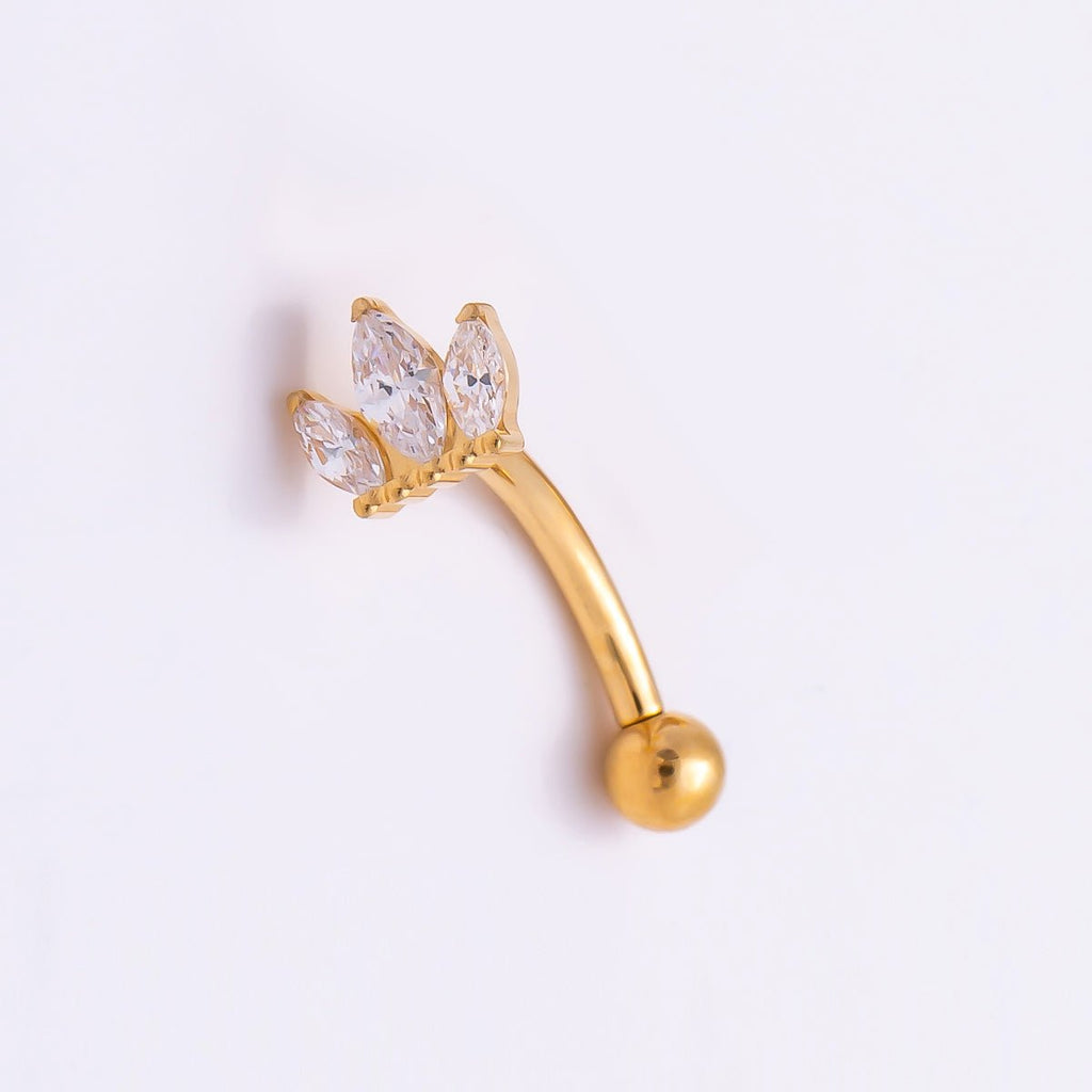 Titanium 5mm Triple Marquise CZ Curved Eyebrow Barbell Piercing Stud in Gold & Silver | BJ-00150 BJ-00151