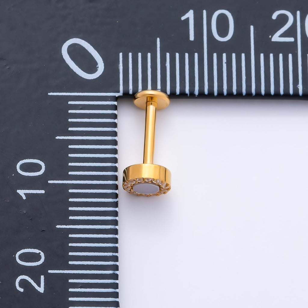 Titanium 5mm White Opal Micro Paved CZ Round Cartilage Piercing Flat Back Stud in Gold & Silver | BJ-00182 BJ-00183