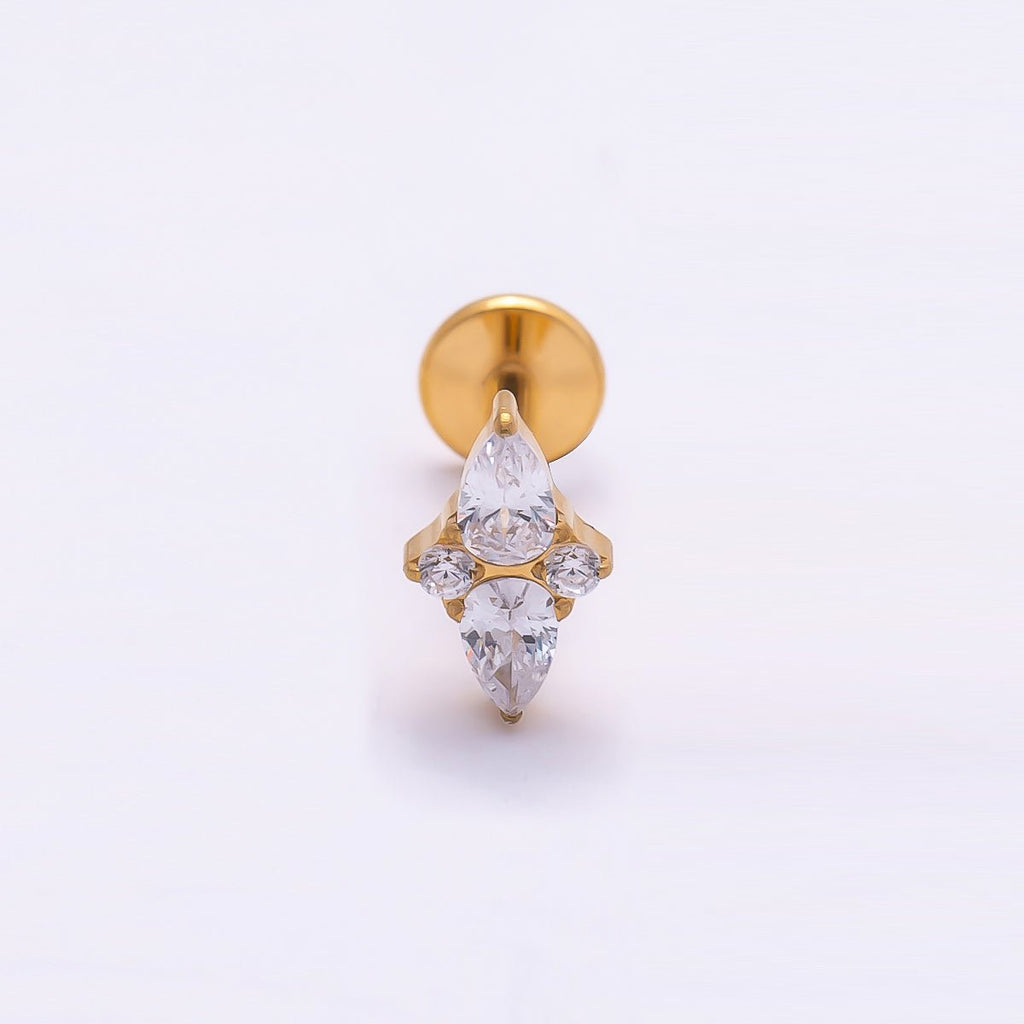Titanium 7mm Clear CZ Teardrop Star Cartilage Piercing Flat Back Stud in Gold & Silver | BJ-00144 BJ-00145