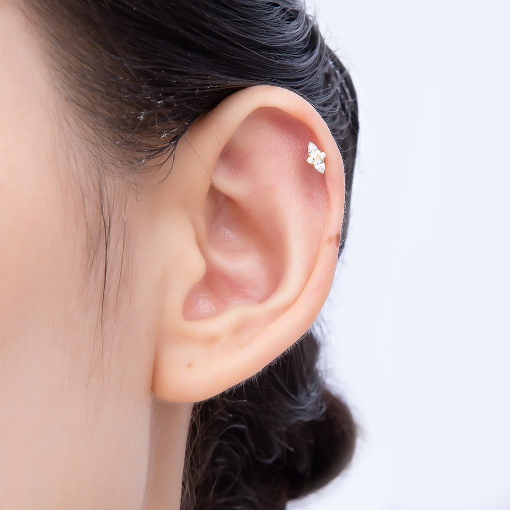 Titanium 7mm Clear CZ Teardrop Star Cartilage Piercing Flat Back Stud in Gold & Silver | BJ-00144 BJ-00145