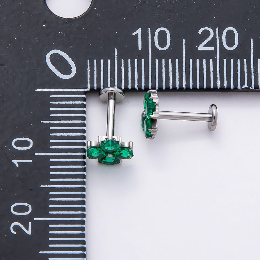 Titanium 7mm Green CZ Flower Cartilage Piercing Flat Back Stud in Gold & Silver | BJ-00190 BJ-00191